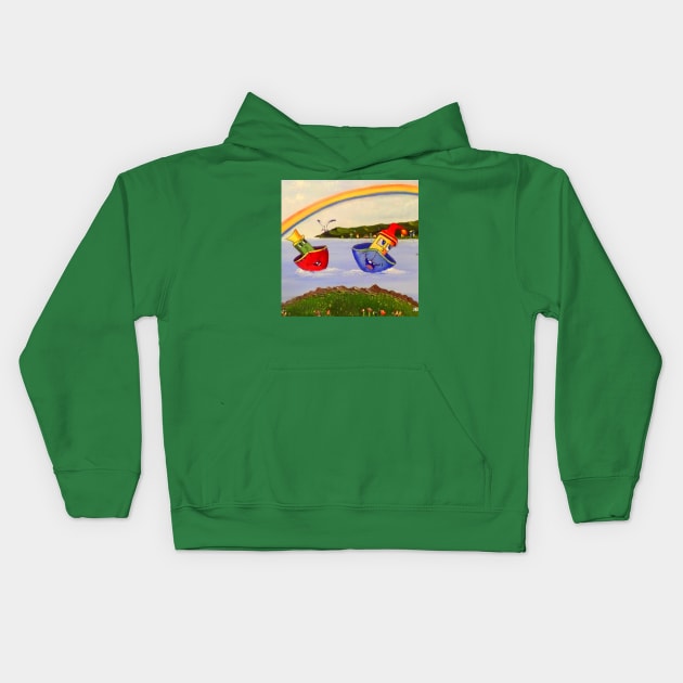 2 Happy Tugboats Kids Hoodie by Allison Prior Art